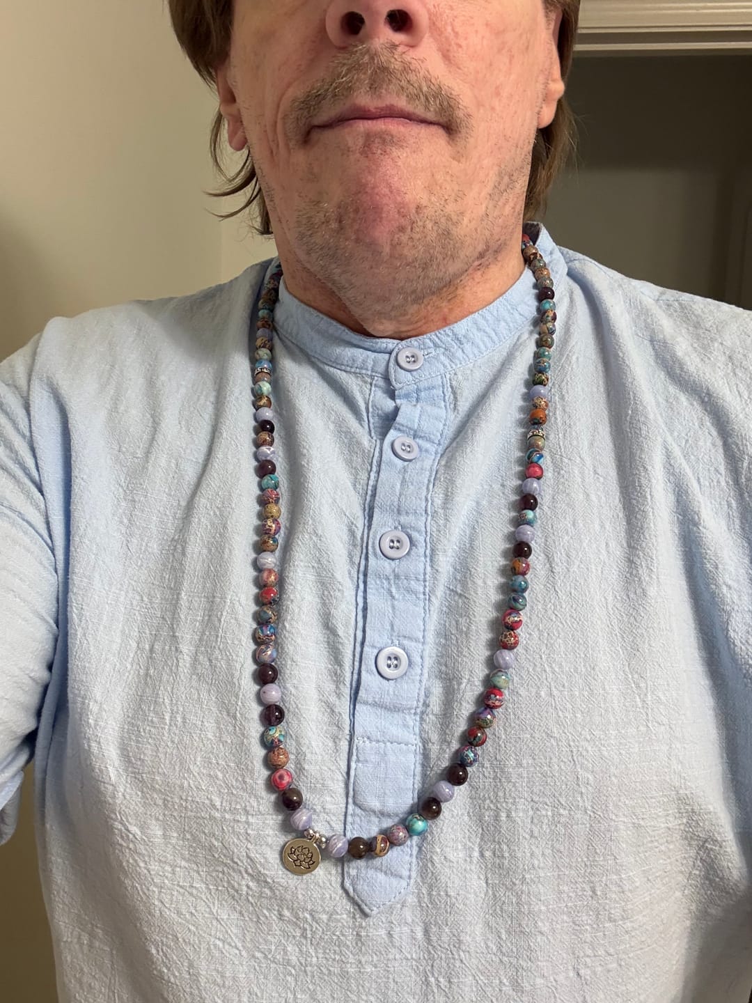 Customer photo review of 108 Purple Jasper & Amethyst Mala Bead Bracelet