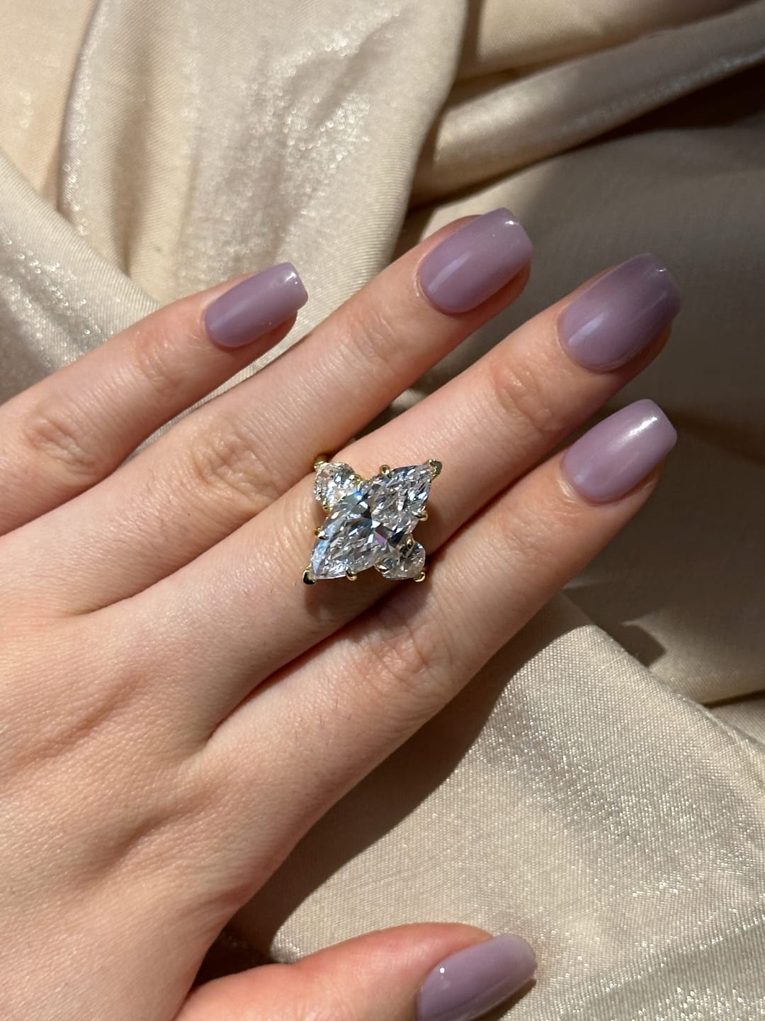 Customer photo review of Louily Marquise Cut Three Stone Engagement Ring In Sterling Silver