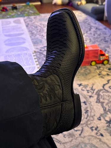 Customer photo review of Matte Black Python Leather Boots - Square Toe