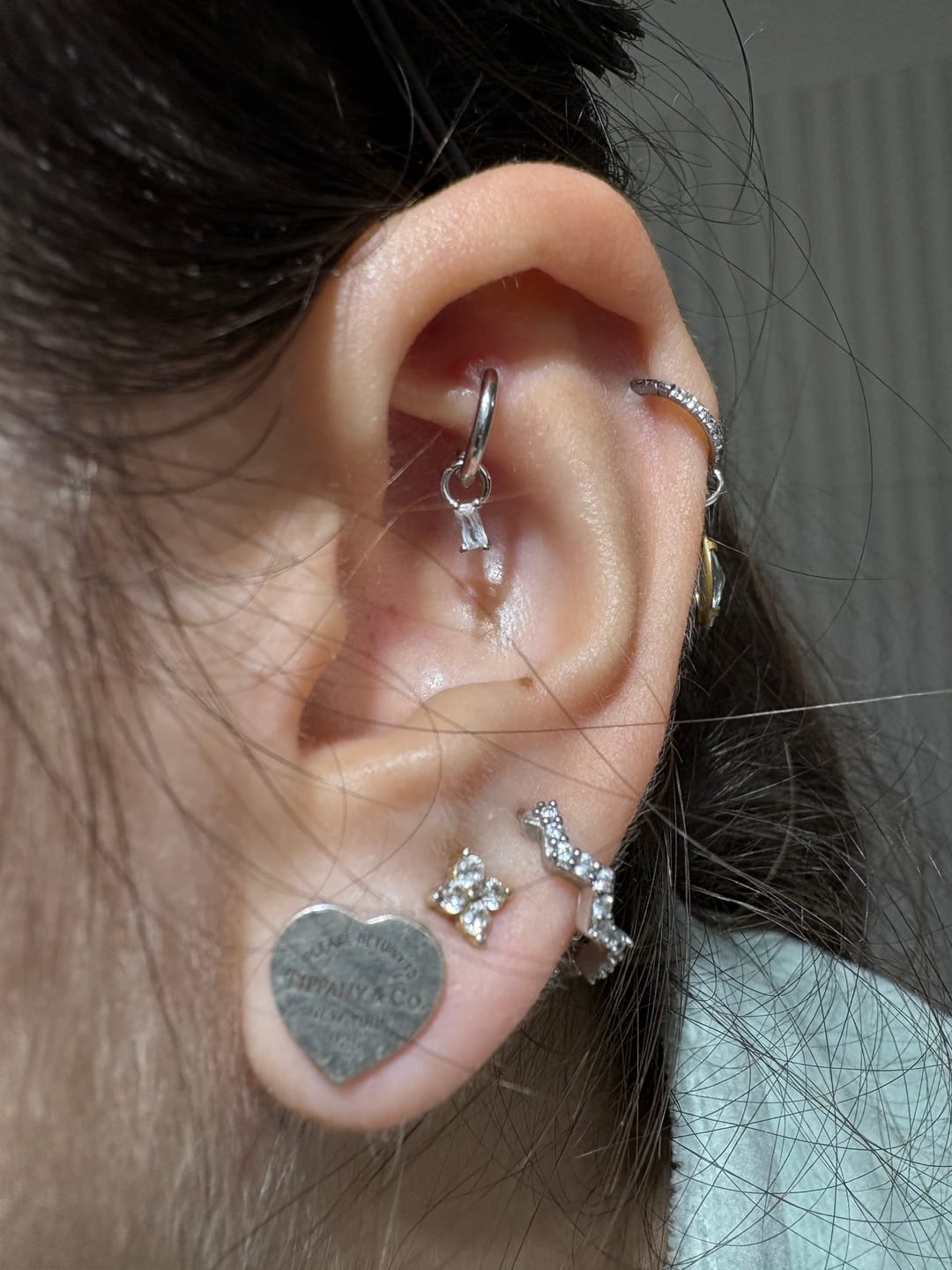 Customer photo review of Tiny Baguette Rook Hoop