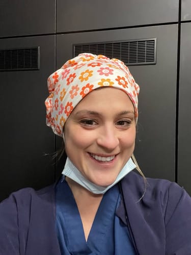 Customer photo review of Scrub Hat - Smiley Flowers