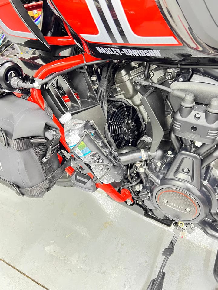 Customer photo review of LOBOO Quick-Adjust Motorcycle Drink Holder | Fits 25mm Crash Bars & Panniers (For Bottles or Fire Extinguisher)