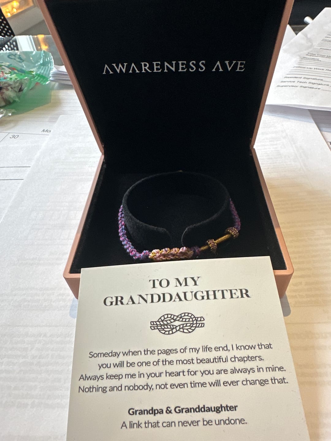 Customer photo review of Granddaughter | A Link That Can Never Be Undone | Peach Blossom Knot Bracelet