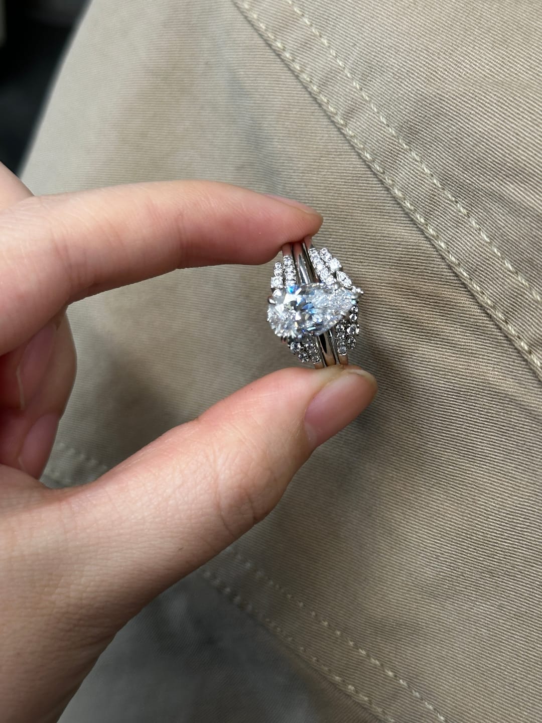 Customer photo review of S925 3.5 Ct Vintage Pear Cut Insert Wedding Ring Set For Women In Sterling Silver