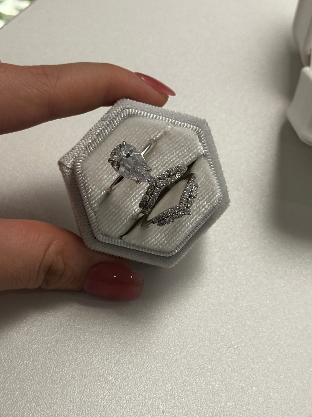 Customer photo review of S925 3.5 Ct Vintage Pear Cut Insert Wedding Ring Set For Women In Sterling Silver