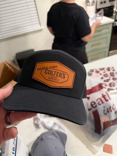 Customer photo review of Premium Custom Leather Patch Hats (Wholesale)