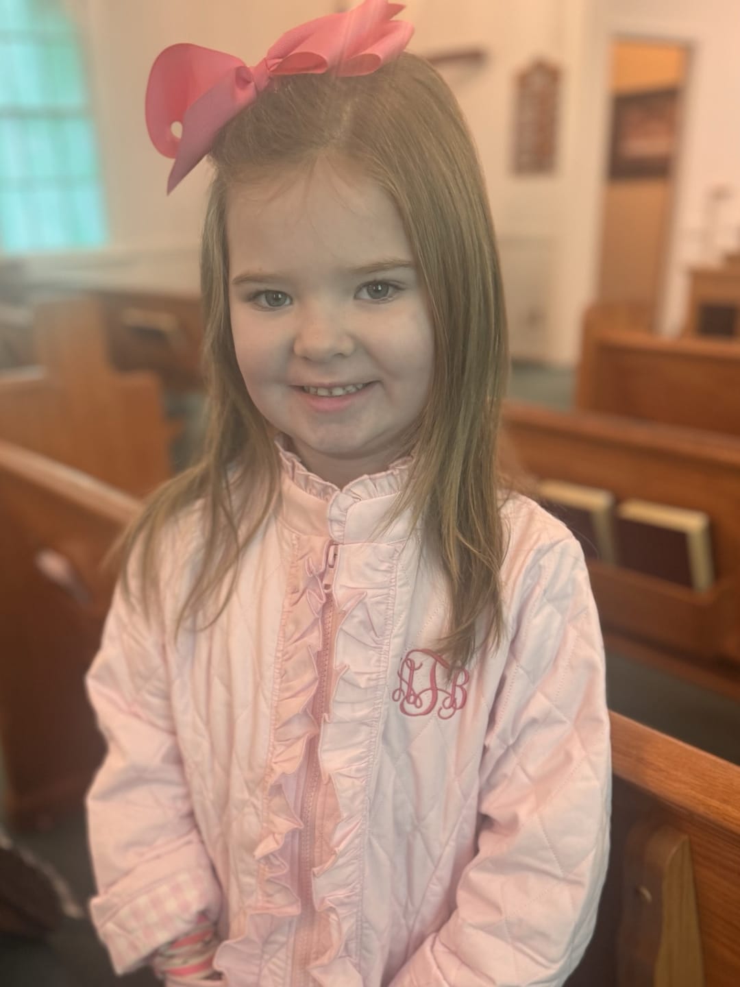 Customer photo review of Pink Quilted Ruffle Coat