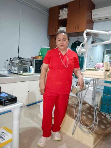 Customer photo review of Tapered MoveTech® Scrub Pants - Women / Cherry Pop