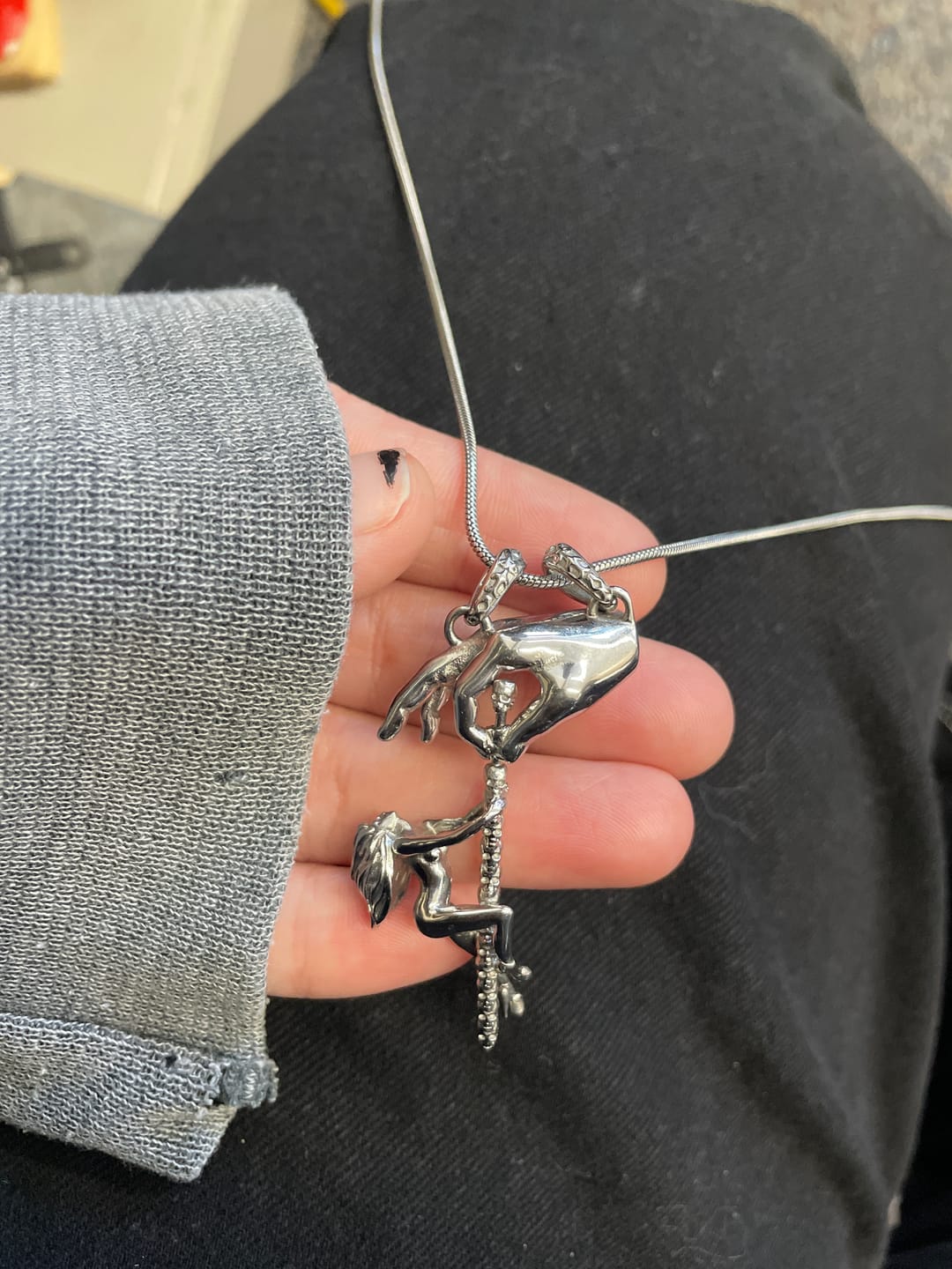 Customer photo review of DANCING WITH DEATH PENDANT