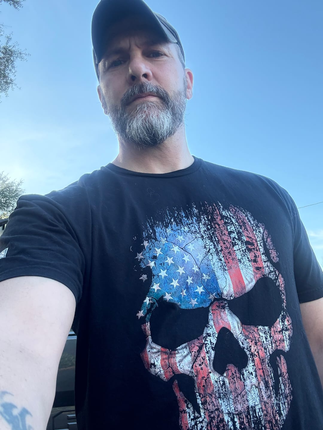 Customer photo review of USA Flag Skull T-Shirt