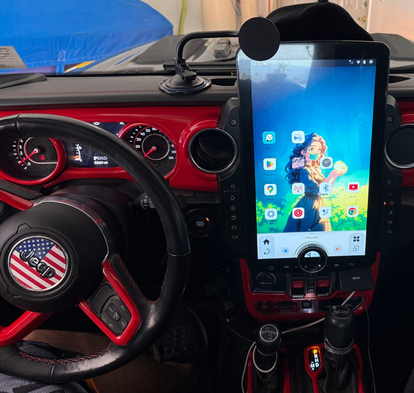 Customer photo review of American Flag Steering Wheel Decal for Jeep