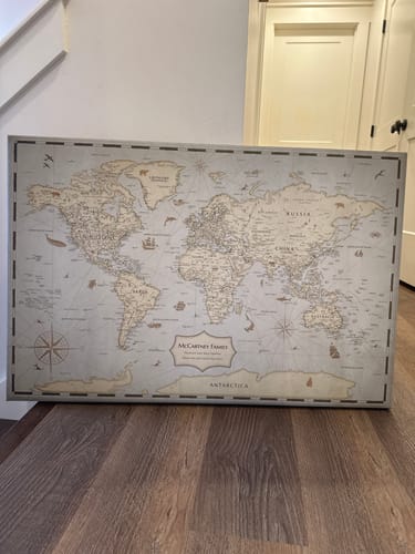 Customer photo review of Pinnable World Journey Map • Vintage Explorer