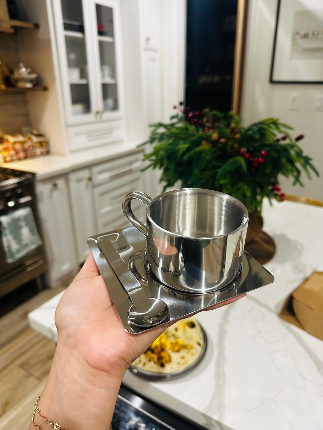 Customer photo review of Venice Mirror Cup with a Saucer & Spoon