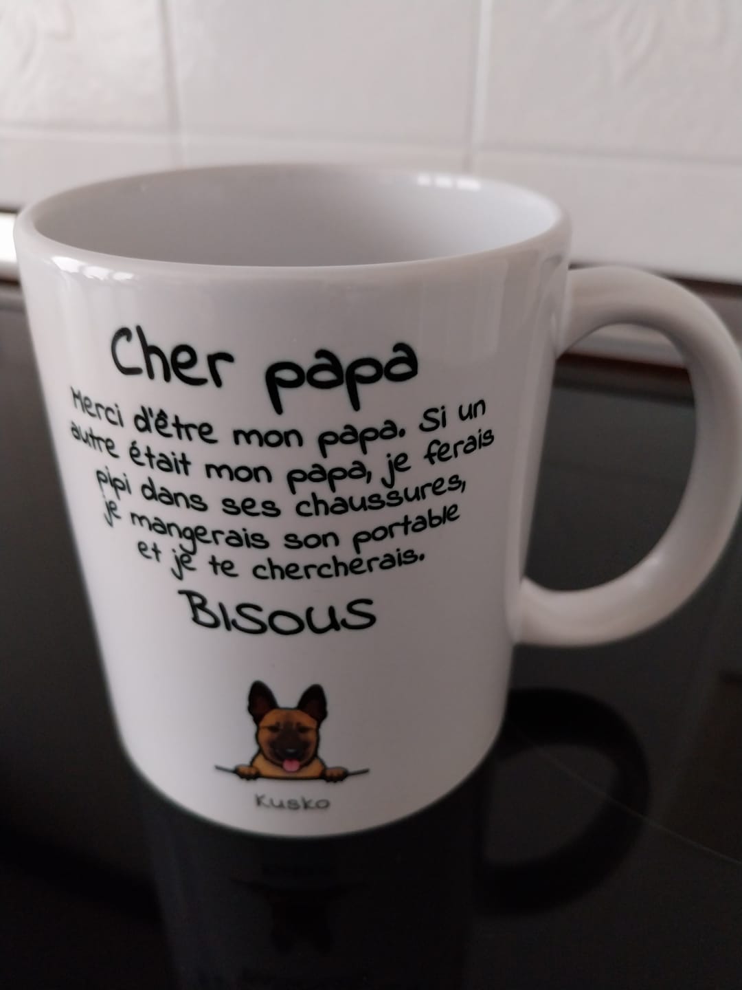 Customer photo review of Cher papa (chien) - Mug personnalisé