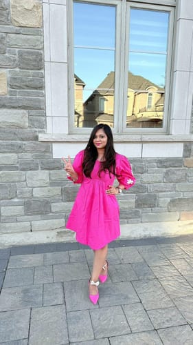Customer photo review of Meghan purple embroidered midi dress