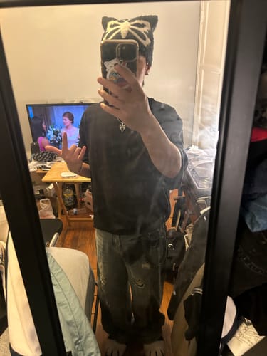 Customer photo review of RT No. 11439 GRAFFITI DISTRESSED DENIM STRAIGHT JEANS