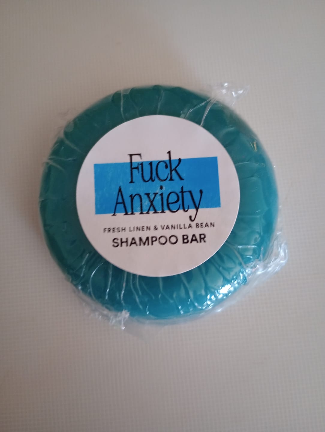 Customer photo review of Fuck Anxiety Shampoo Bar
