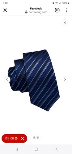 Customer photo review of Barry Wang Black Blue Striped Silk Necktie Pocket Square Cufflinks Set