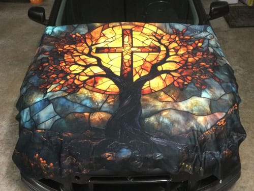 Customer photo review of Tree of Life Stained Glass Cross Fleece Sherpa Blanket Radiant Sunset Christian Home Decor Cozy Inspirational Gift