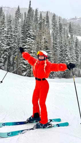 Customer photo review of Elegant Women's Purple Faux-Fur One-Piece Ski Suit