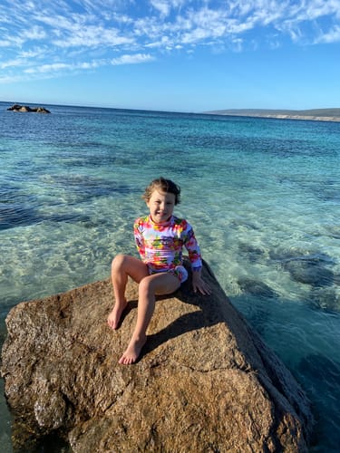 Customer photo review of PREORDER Floral Koalas Girls Long Sleeve Back Zip Swimmers (Ships w/c 16th Dec)