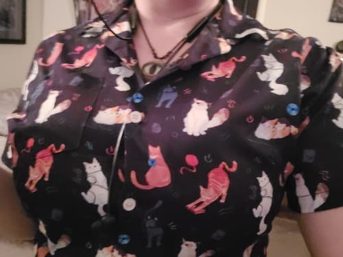 Customer photo review of Video Game Cats Dark Curvy Button Up Shirt