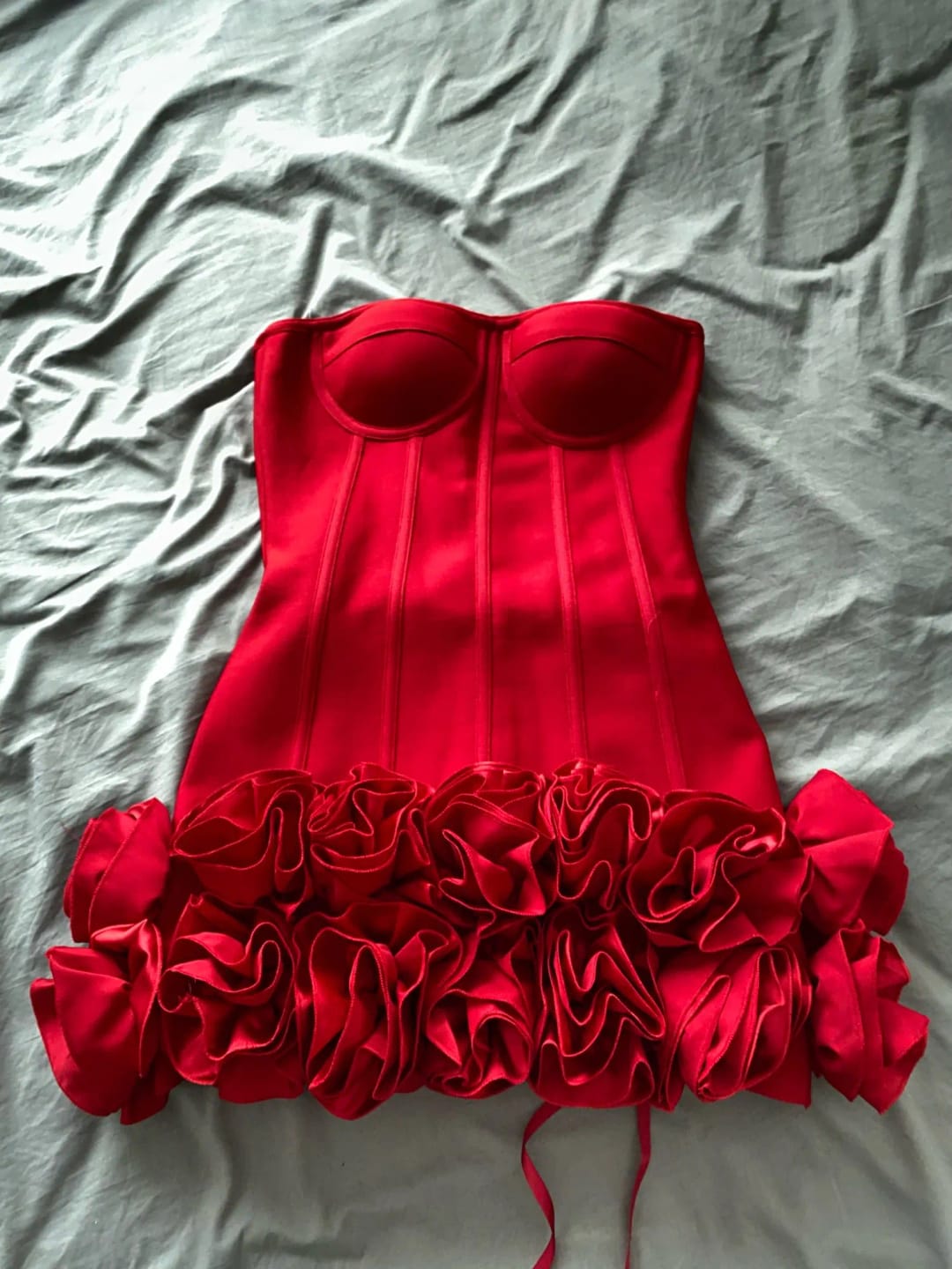 Customer photo review of Strapless Ball Gown Mini Dress Silhouette — Red | KIMLUD