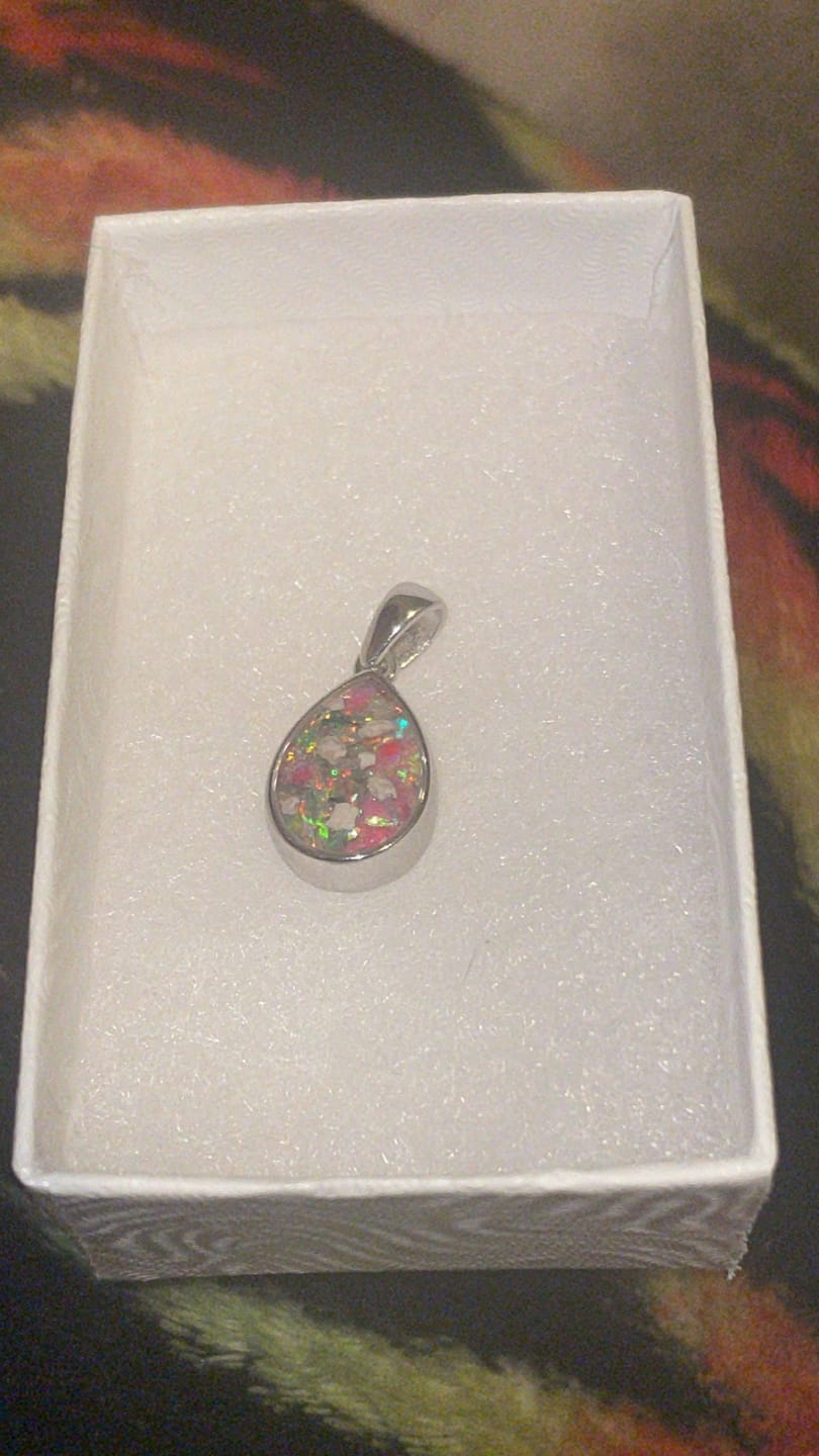 Customer photo review of Petite Pear Drop with Cremation Ashes