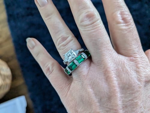 Customer photo review of Lab Created Emerald Eternity Sterling Silver Wedding Band Ring