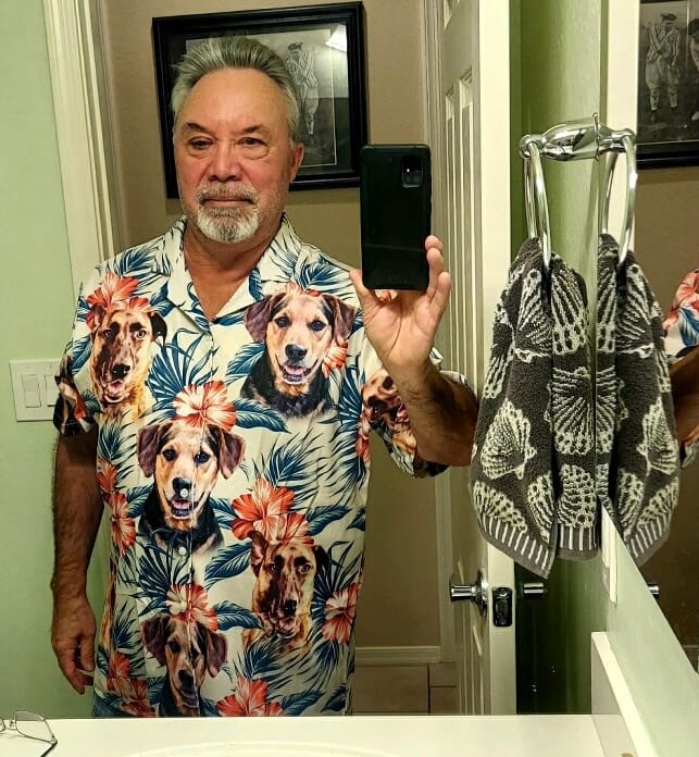 Customer photo review of Custom Hawaiian Shirt For Dog Lovers | Personalized Puppy Lovers Gift | Leaves & Flowers Pattern White Color Aloha Shirt