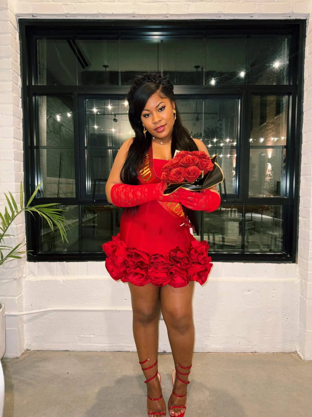 Customer photo review of Strapless Ball Gown Mini Dress Silhouette — Red | KIMLUD