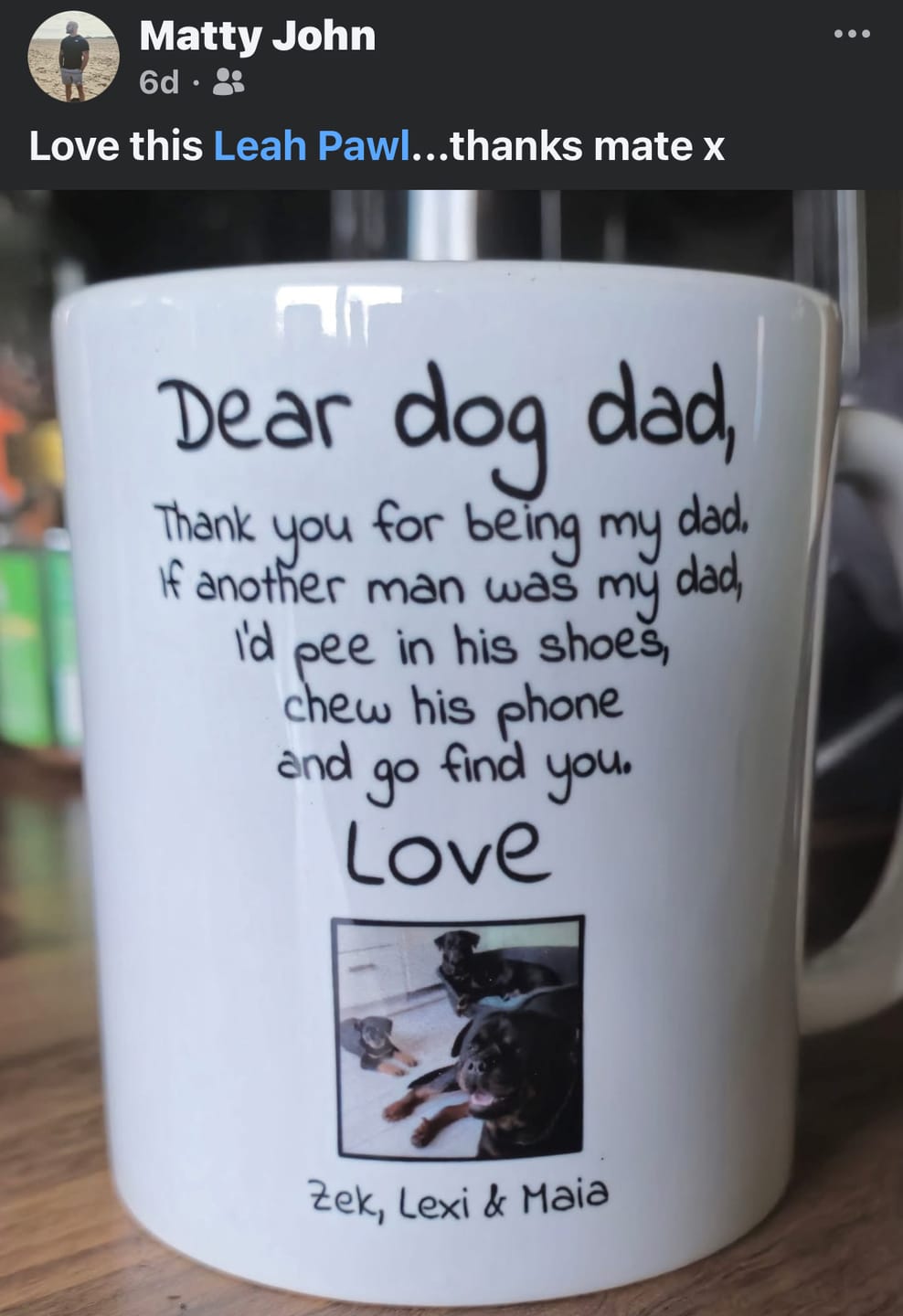 Customer photo review of Dear Dog Parent - Personalised Mug