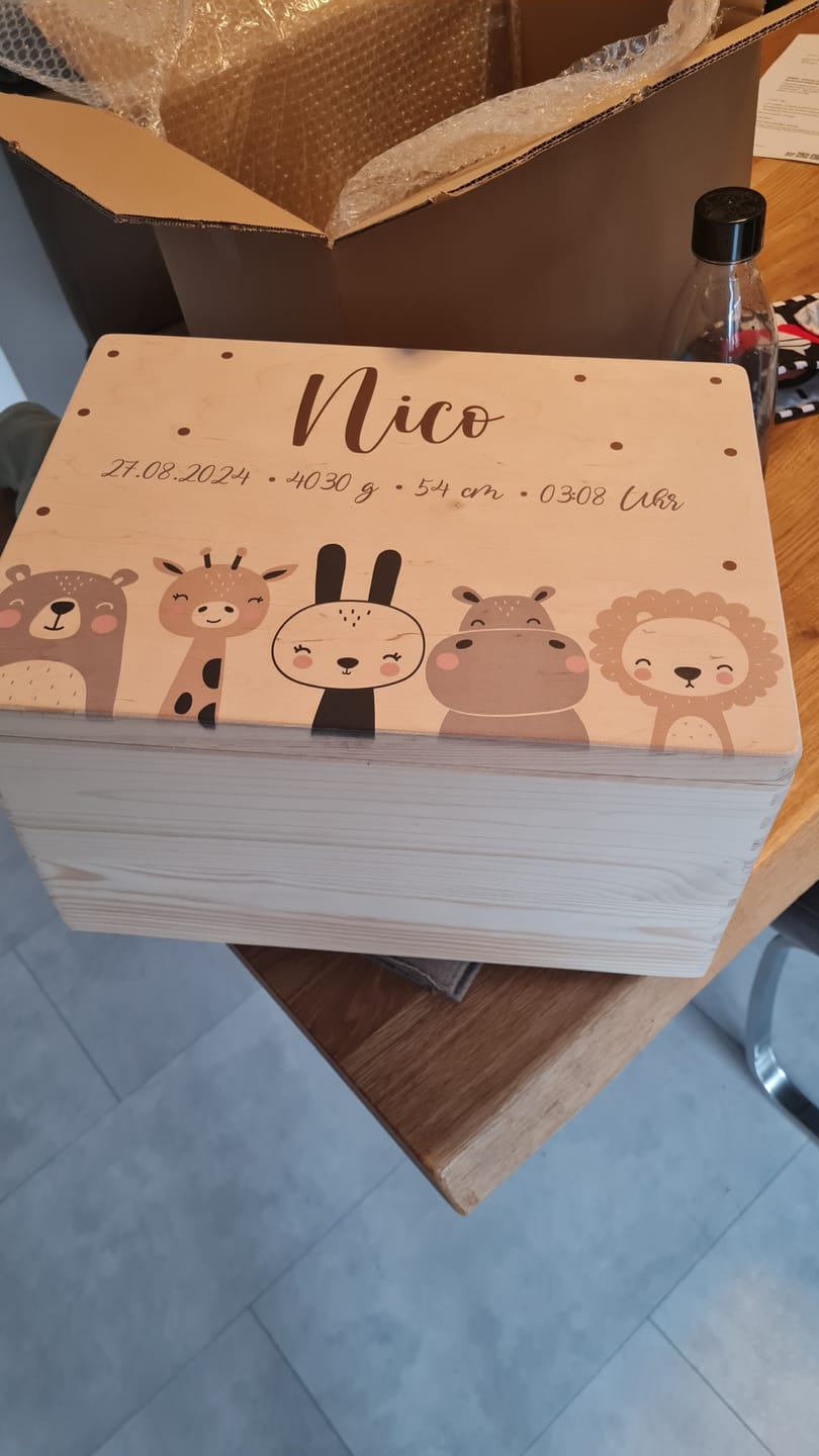 Customer photo review of Personalisierte Erinnerungskiste Tierfamilie