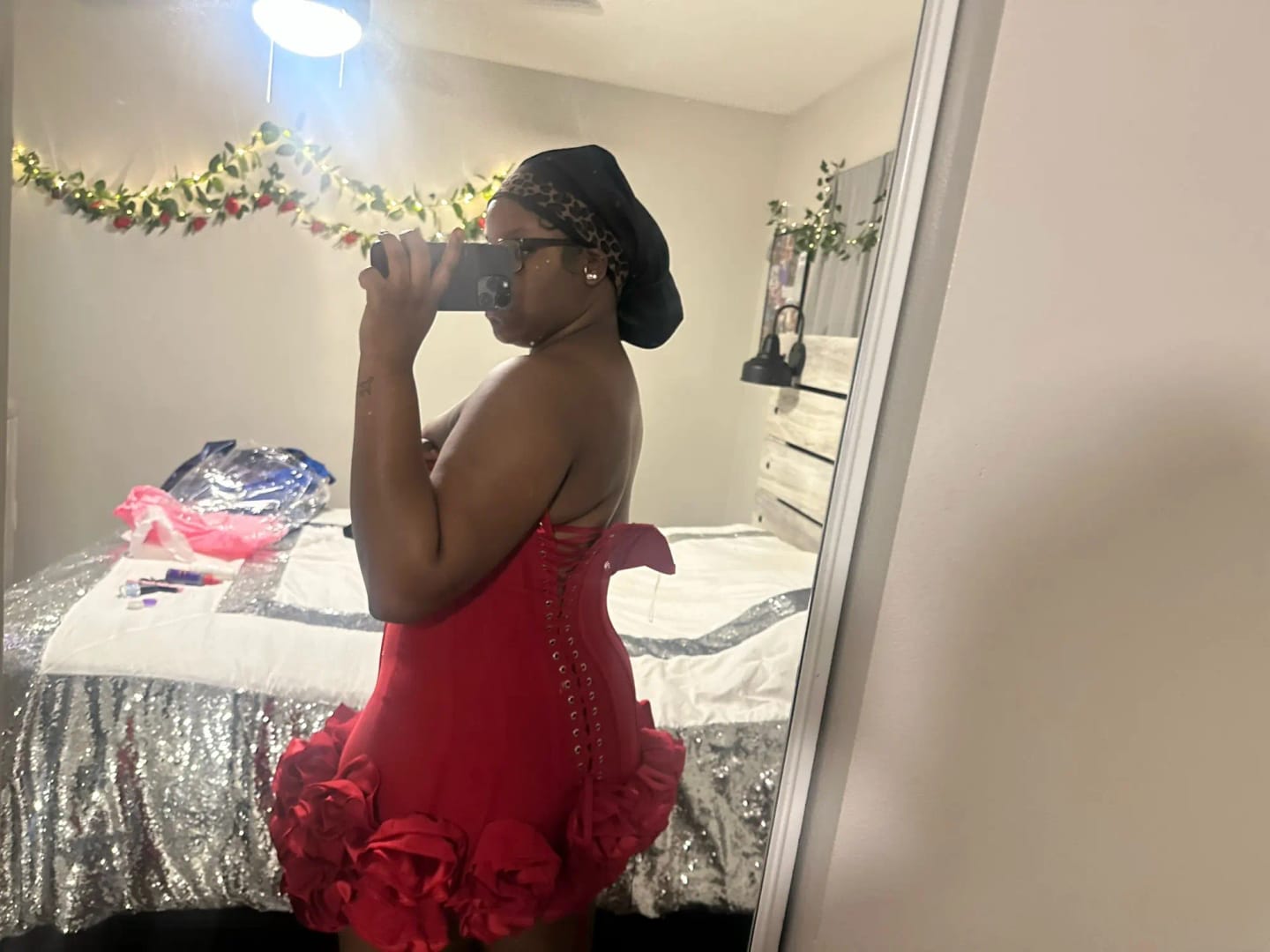 Customer photo review of Strapless Ball Gown Mini Dress Silhouette — Red | KIMLUD