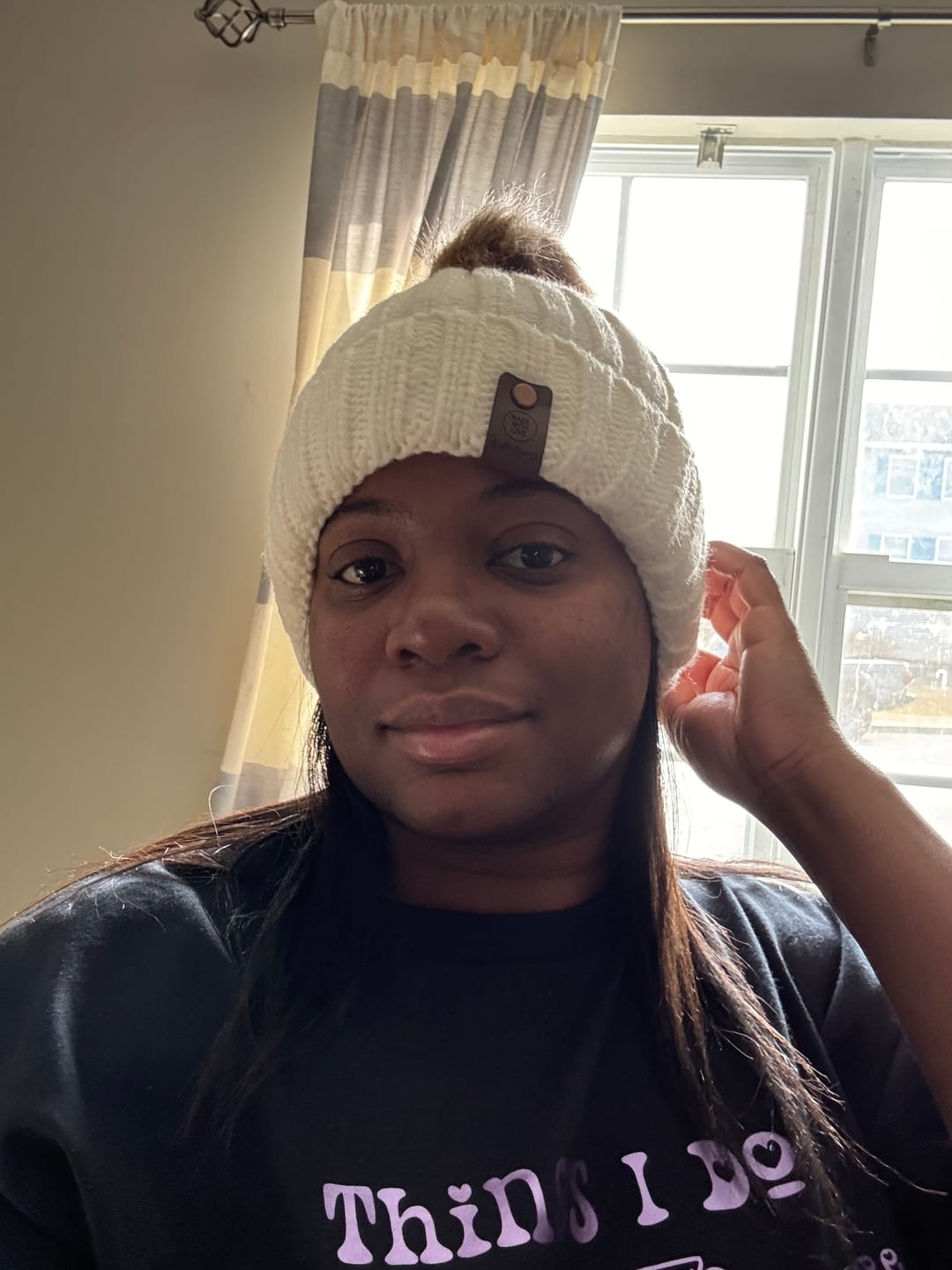 Customer photo review of Satin-lined beanie