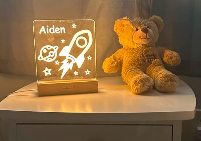 Customer photo review of Rocket Ship - Personalized Night Light