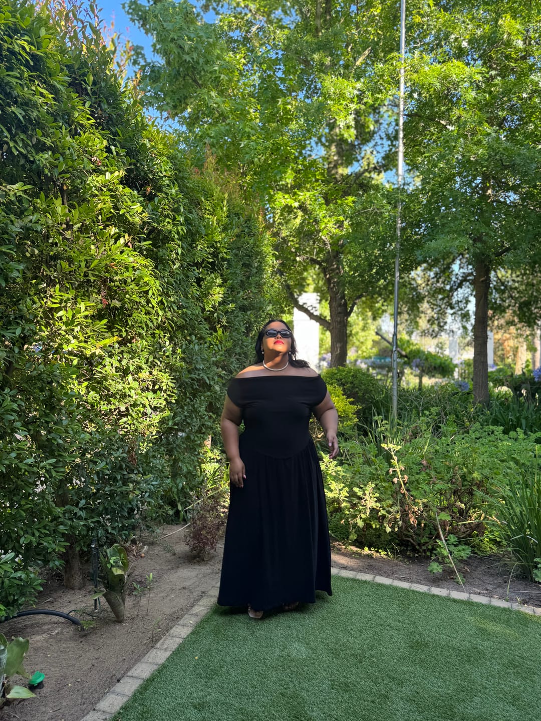 Customer photo review of Black Cowl Neck Drop Waist Midi Dress