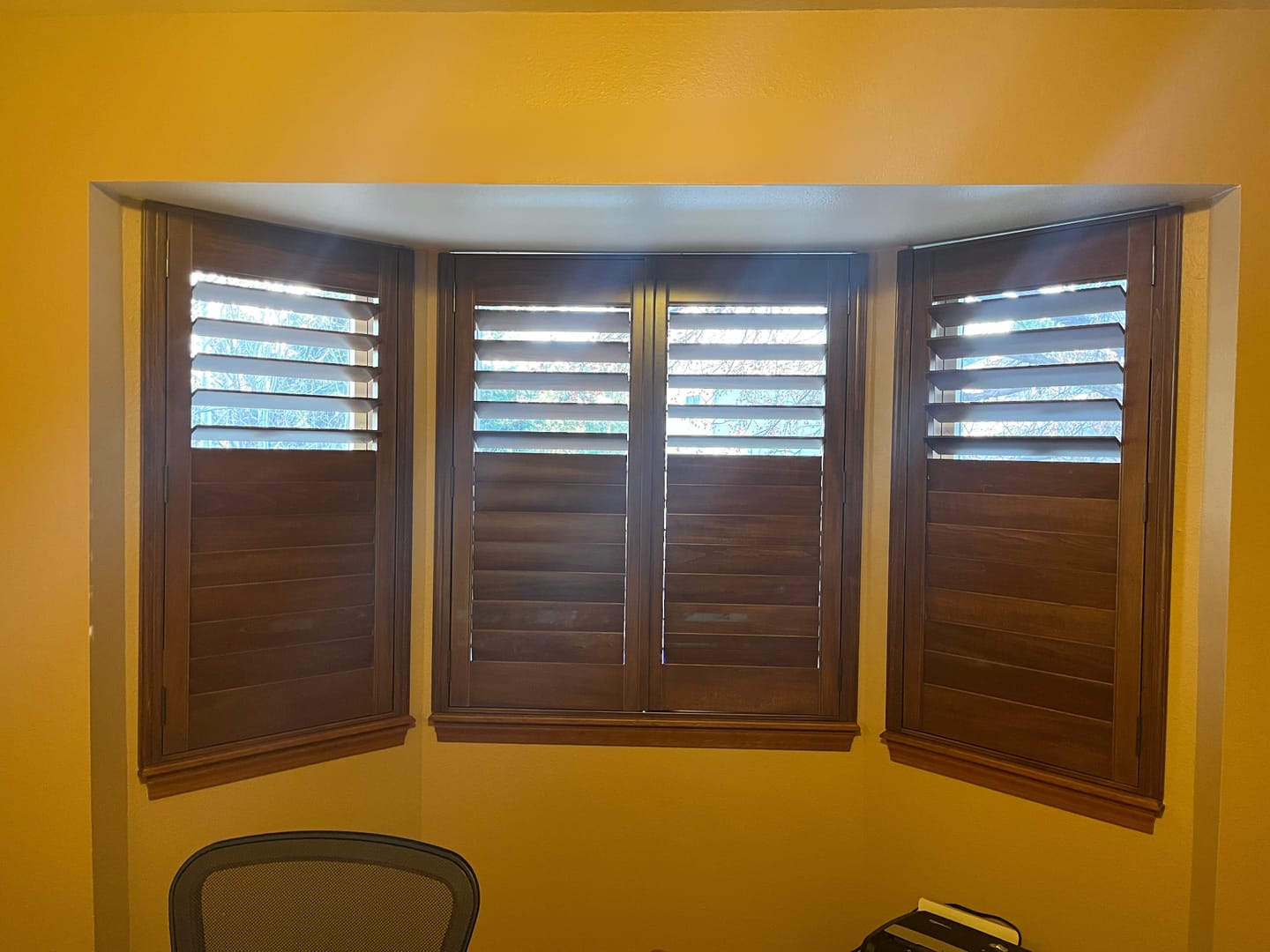 Customer photo review of Stained Wood Plantation Shutter