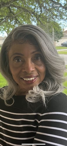 Customer photo review of Luvwin Salt And Pepper Loose Wave 5x5 Closure Glueless Wig 100% Human Hair