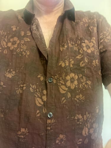 Customer photo review of Men's Floral Holiday Casual Summer Red Short Sleeve Button Up Shirt