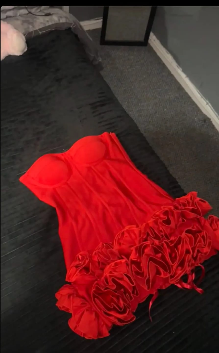 Customer photo review of Strapless Ball Gown Mini Dress Silhouette — Red | KIMLUD