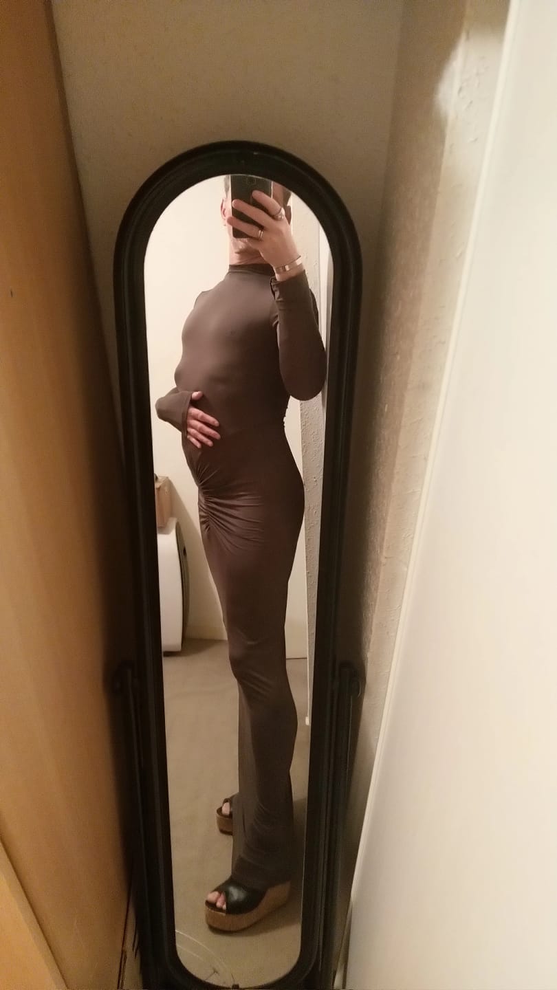 Customer photo review of Shirring Maxi Dress Long Sleeve High Collar — Slate Grey | KIMLUD