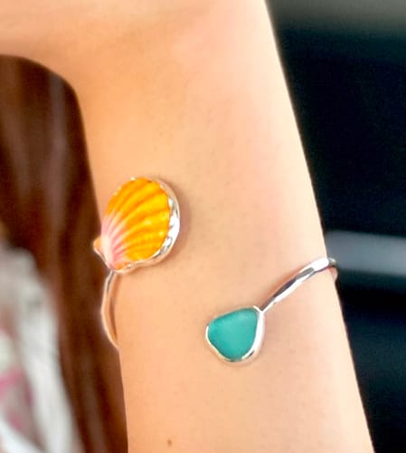 Customer photo review of Sterling Silver Sunrise & Sea Glass Bypass Cuff