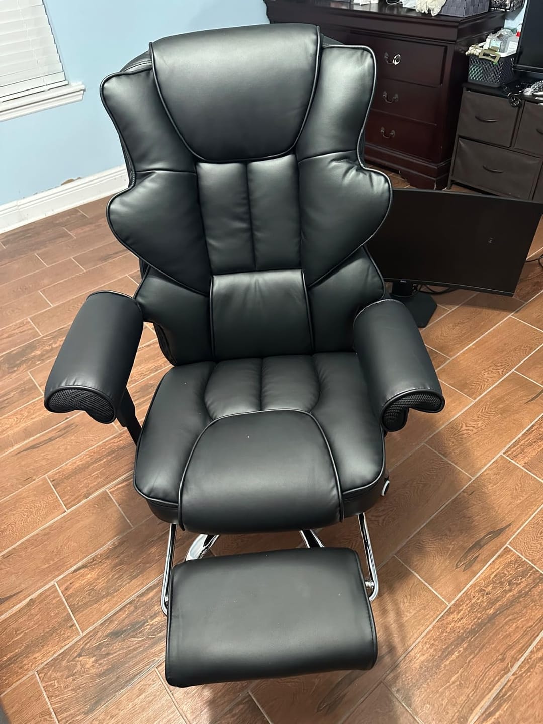 Customer photo review of 6-Point Massage Heat Ergonomic Reclining Office Chair with Footrest Black