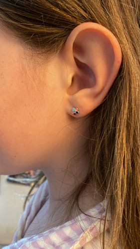 Customer photo review of Cubic Zirconia Flower Shape Coloured Enamel Stud Earrings in 9ct Yellow Gold