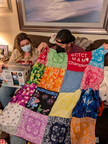 T-shirt quilt with quilt making, family themes by Ansel  from TX