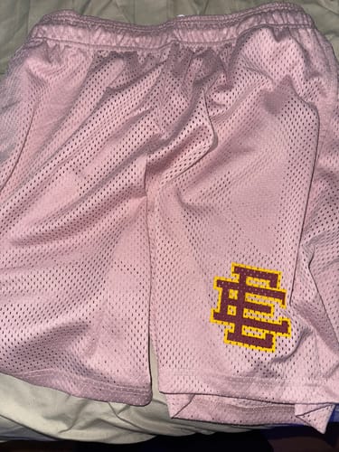 Customer photo review of Eric Emanuel Red/Yellow Logo Shorts Pink