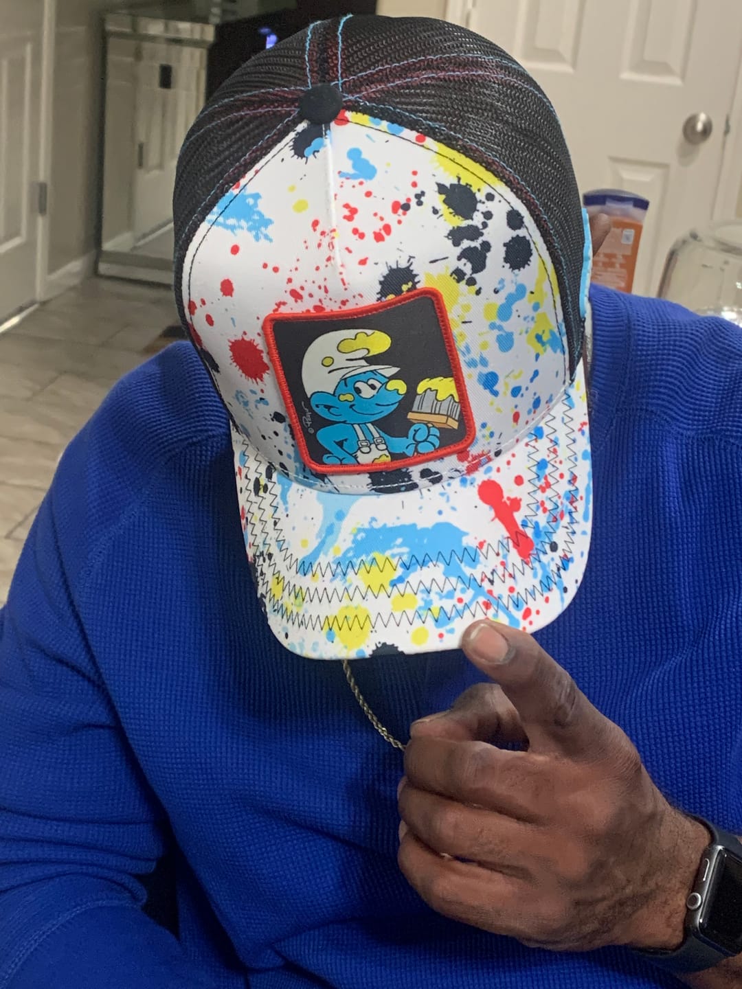 Customer photo review of OVERLORD X Smurfs: Painter Smurf Trucker Cap