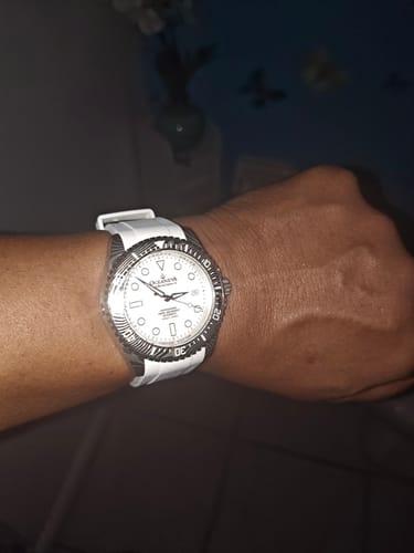 Customer photo review of Oceaneva Mens Deep Marine Explorer II White Dial Damascus Steel Watch