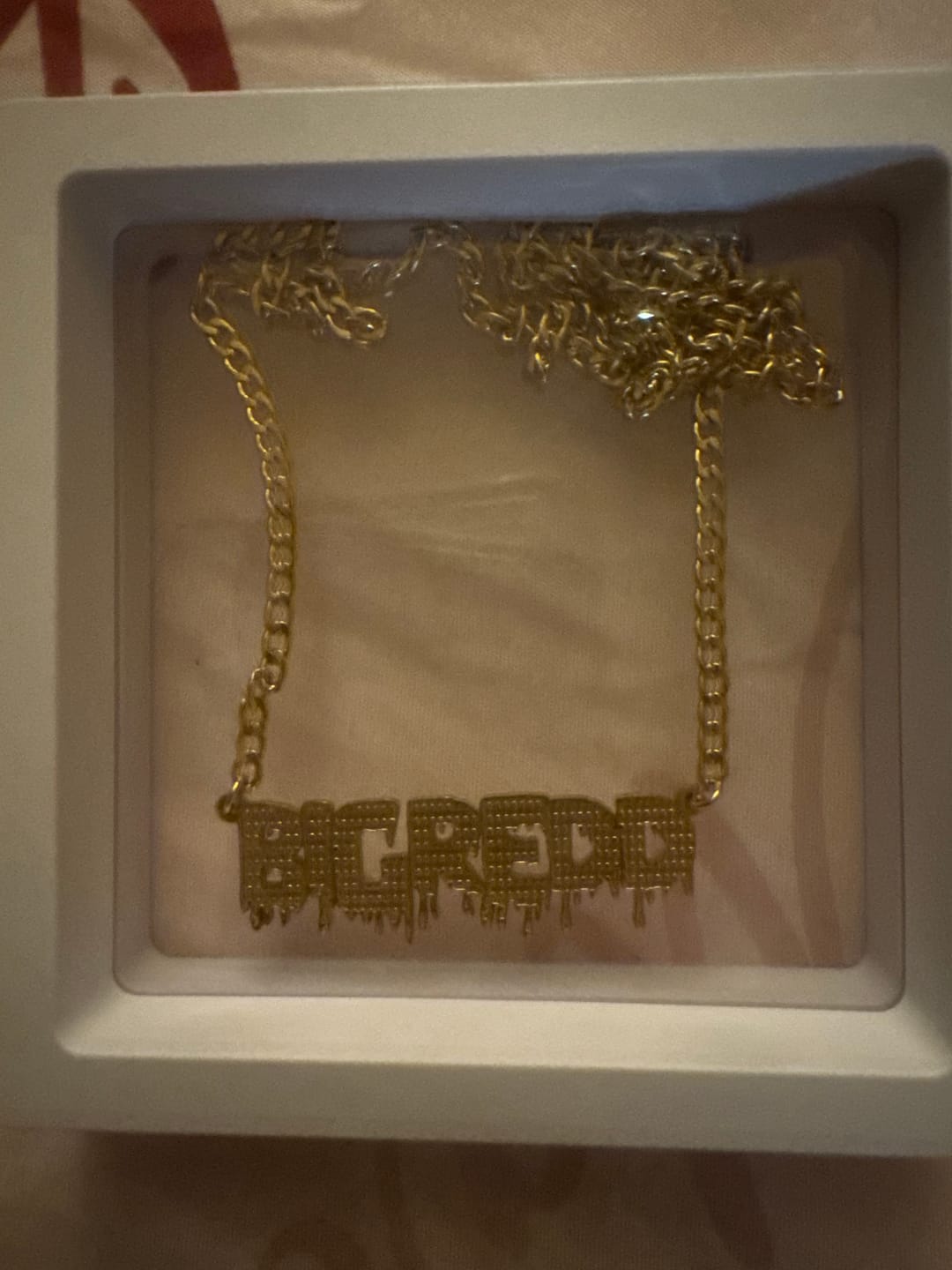 Customer photo review of Drippy Name Necklace w/ Cuban Chain